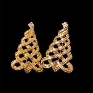 Vintage Avon Gold tone Christmas Tree Brooch Set With Rhinestones